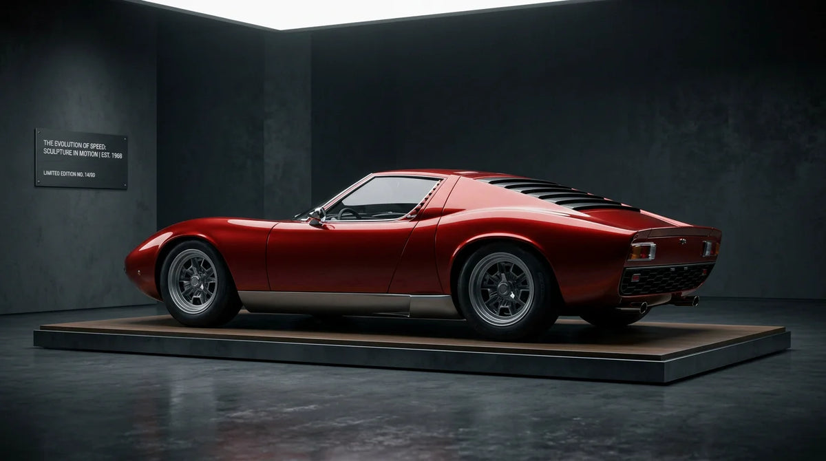 Classic supercar photographed as fine art with dramatic studio lighting
