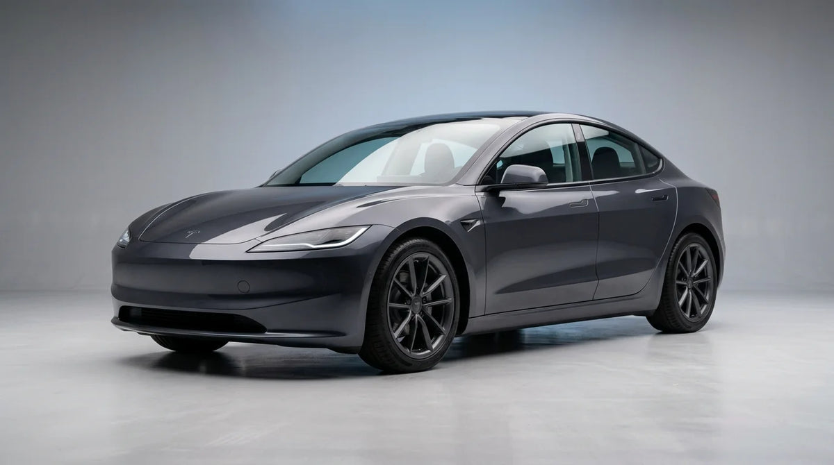 Sleek modern electric car in a professional studio setting