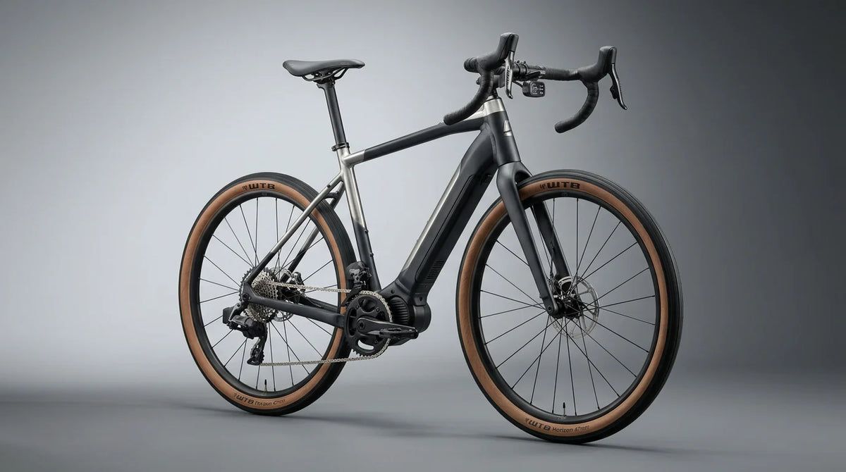 Sleek modern electric bike photographed in a professional studio setting