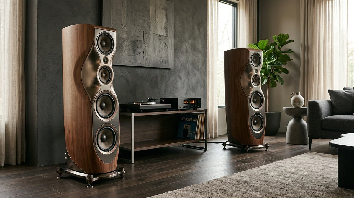Ultra-premium sculptural loudspeakers in an elegant contemporary interior
