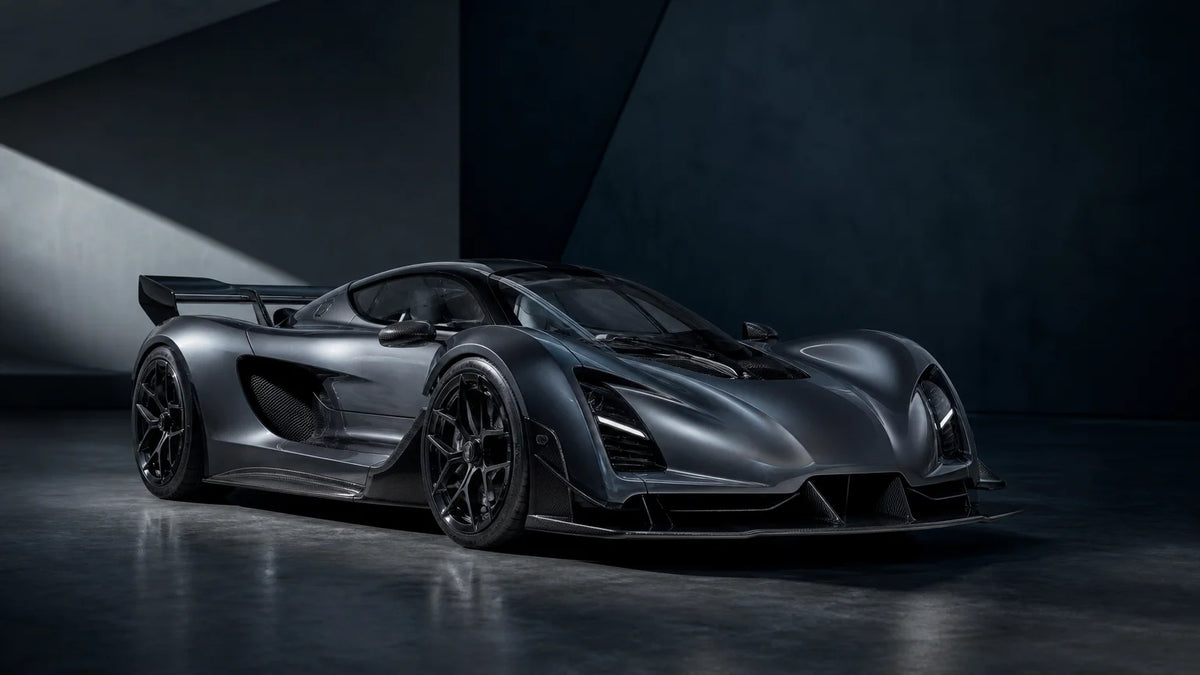 Unbranded hypercar displayed in a dark studio