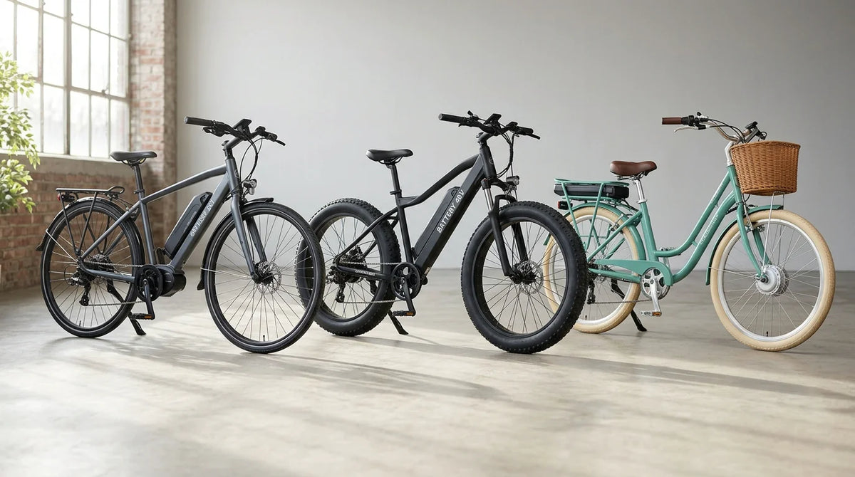 A studio lineup of diverse electric bikes for sale in 2026
