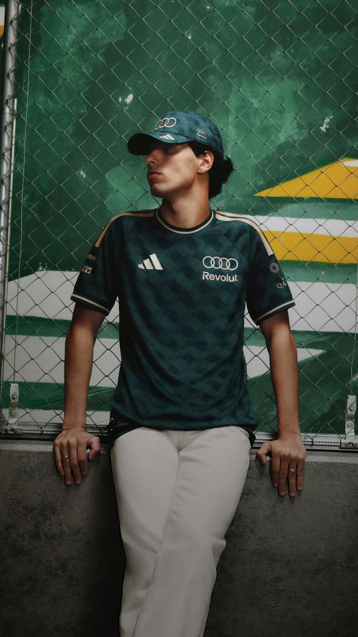 Gabriel Bortoleto wearing the Audi Revolut F1 Team Sampa Soul jersey and cap in São Paulo