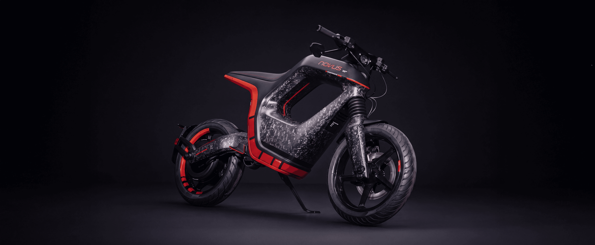NOVUS One electric Lightbike in a studio; official NOVUS image
