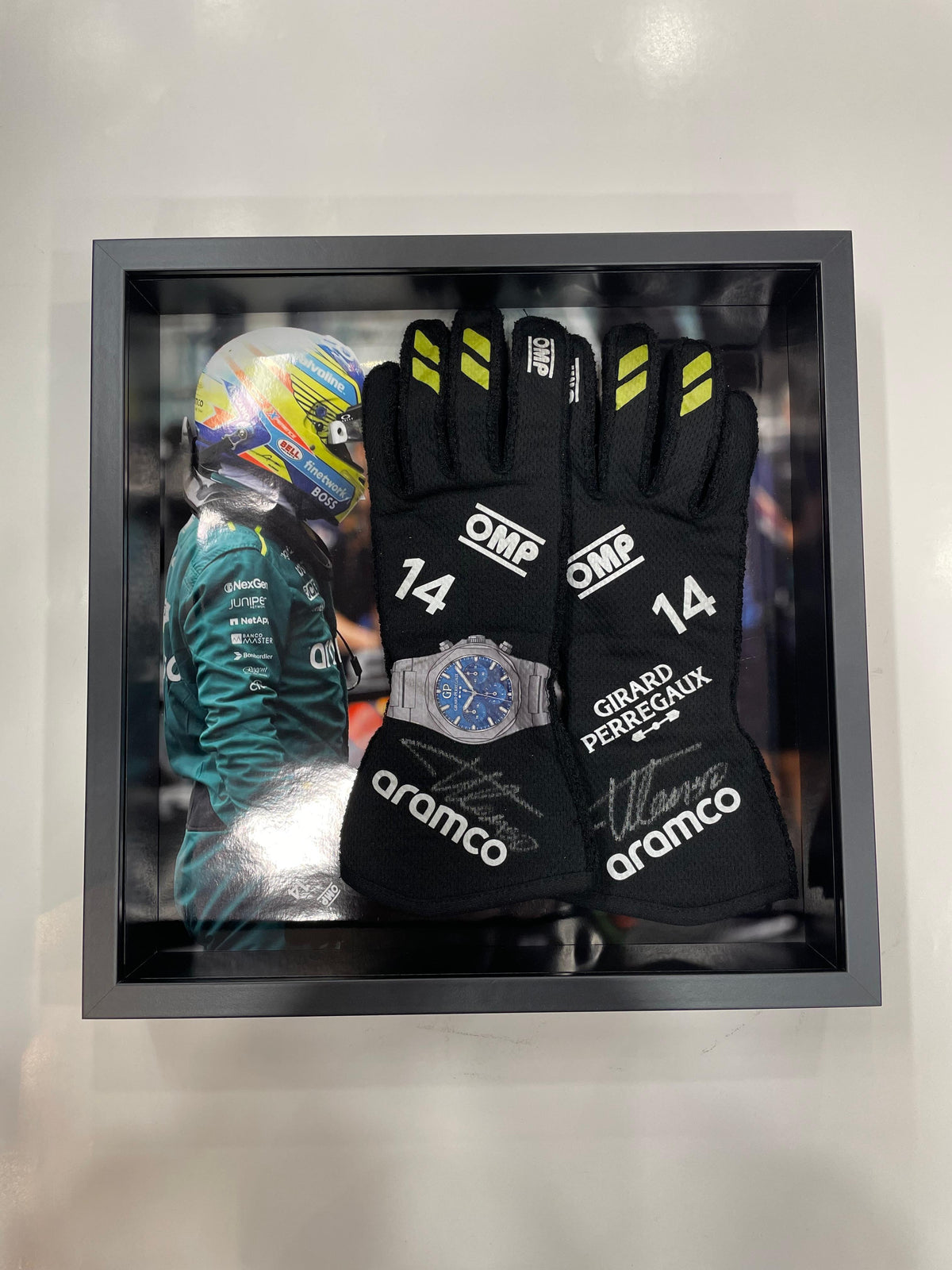 EXCLUSIVE FERNANDO ALONSO ASTON MARTIN 2024 RACE-USED SIGNED GLOVES