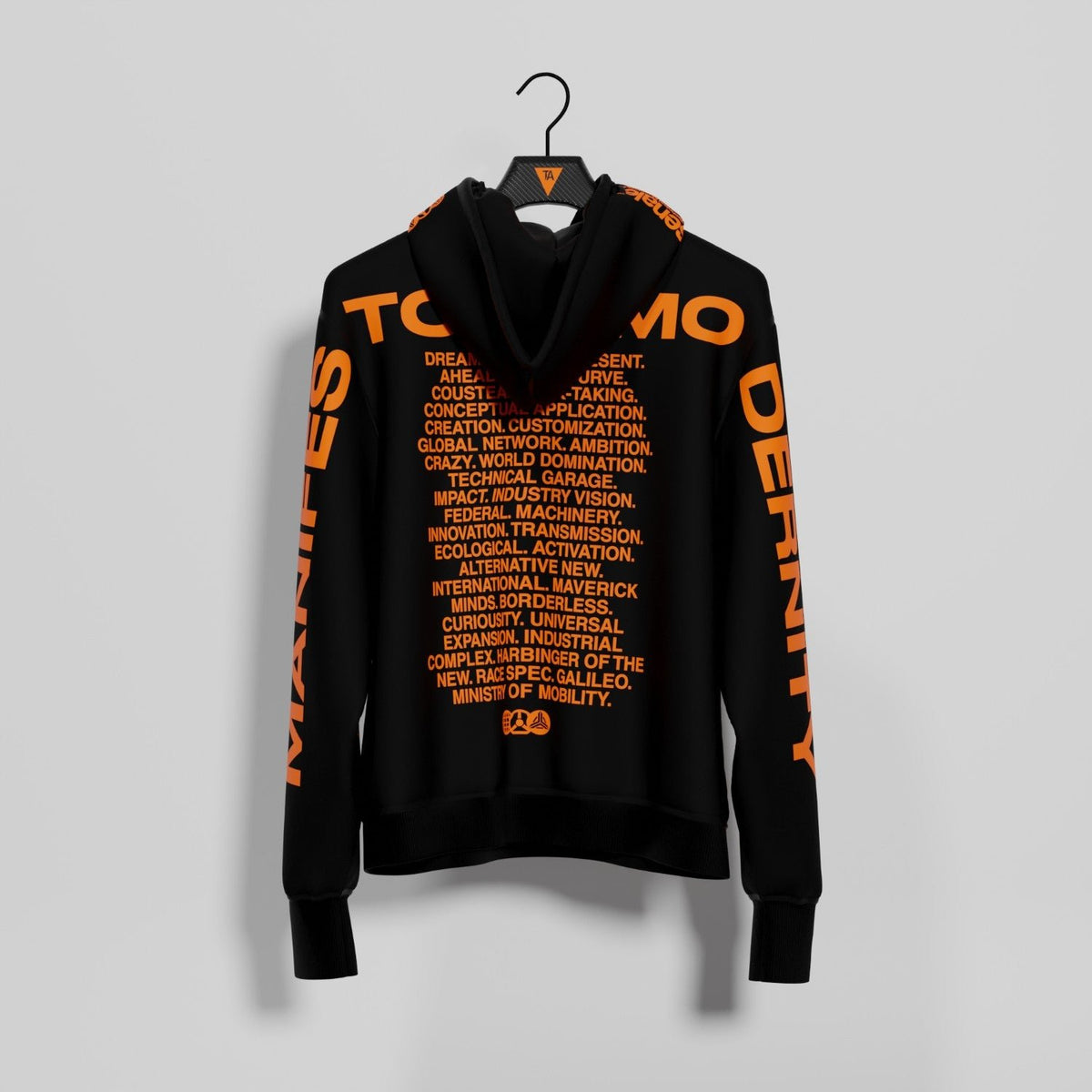 MANIFESTO OF MODERNITY HOODIE BLACK ORANGE