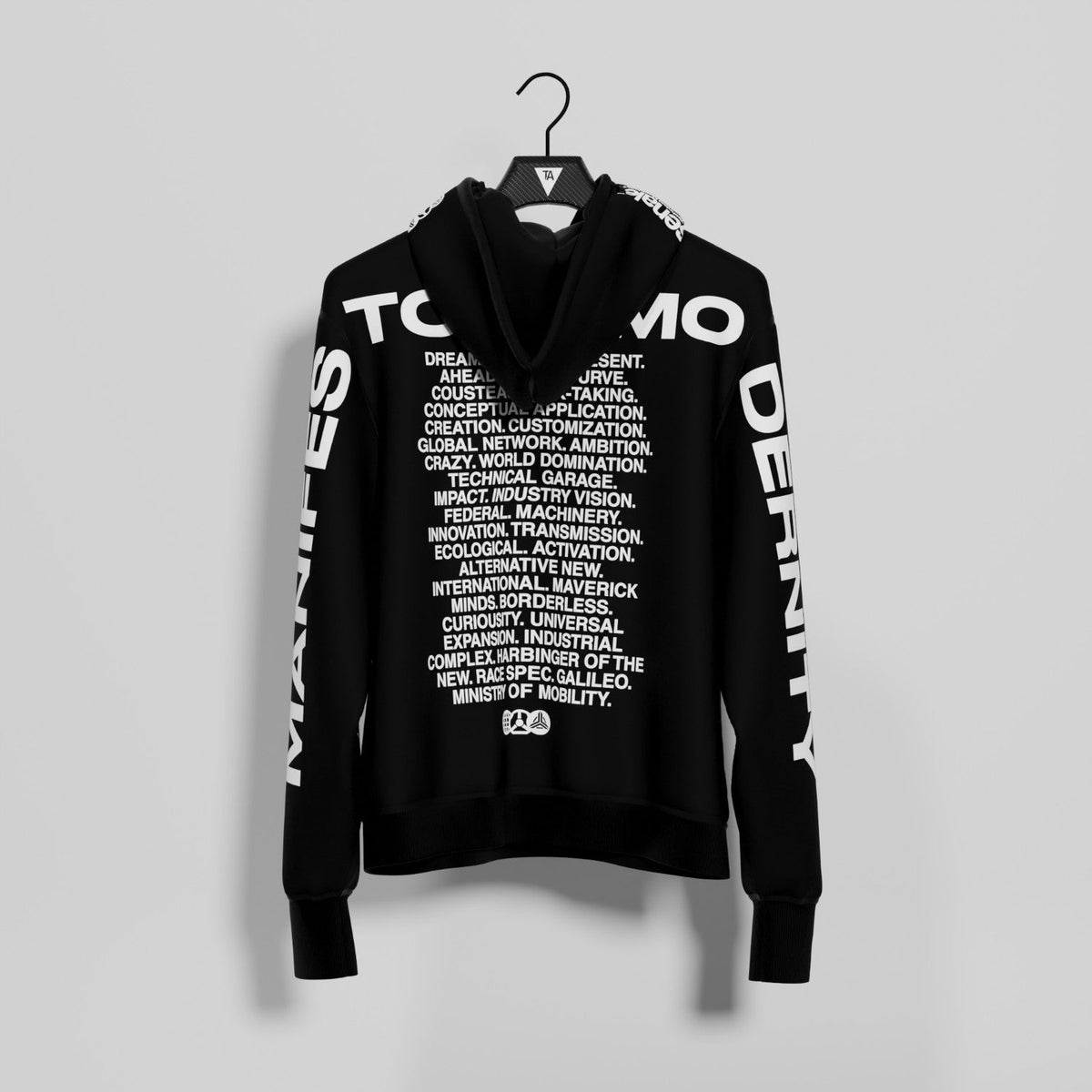MANIFESTO OF MODERNITY HOODIE BLACK WHITE