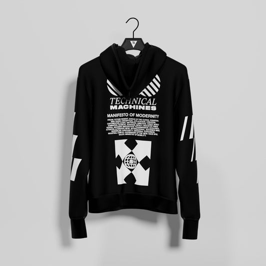 TECHNICAL MACHINES HOODIE BLACK WHITE - TheArsenale
