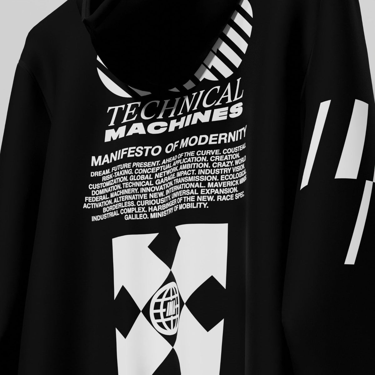 TECHNICAL MACHINES HOODIE BLACK WHITE