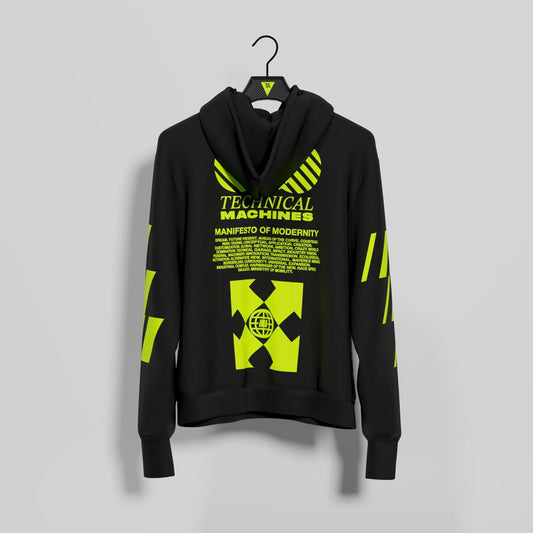 TECHNICAL MACHINES HOODIE BLACK YELLOW - TheArsenale