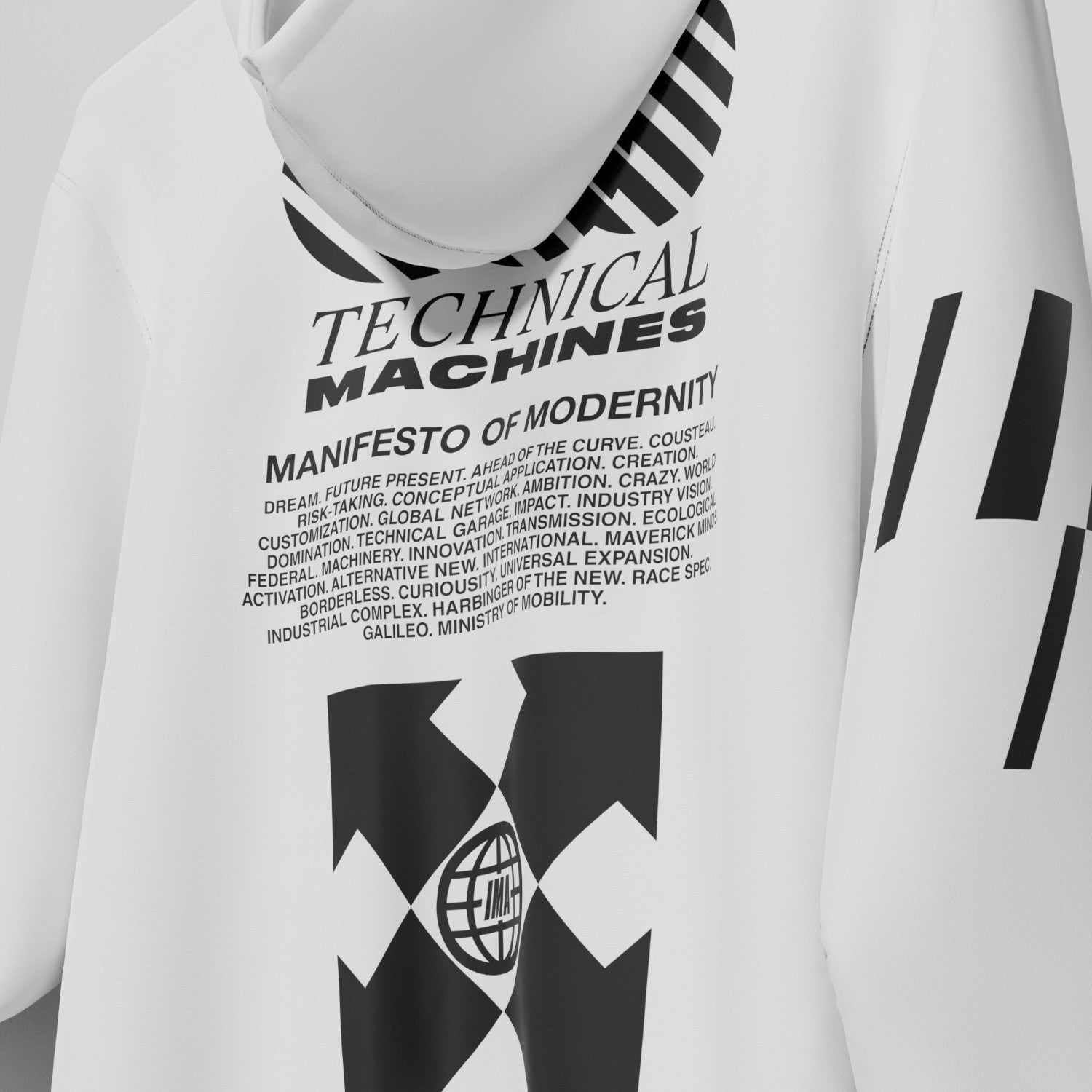TECHNICAL MACHINES HOODIE WHITE BLACK - TheArsenale