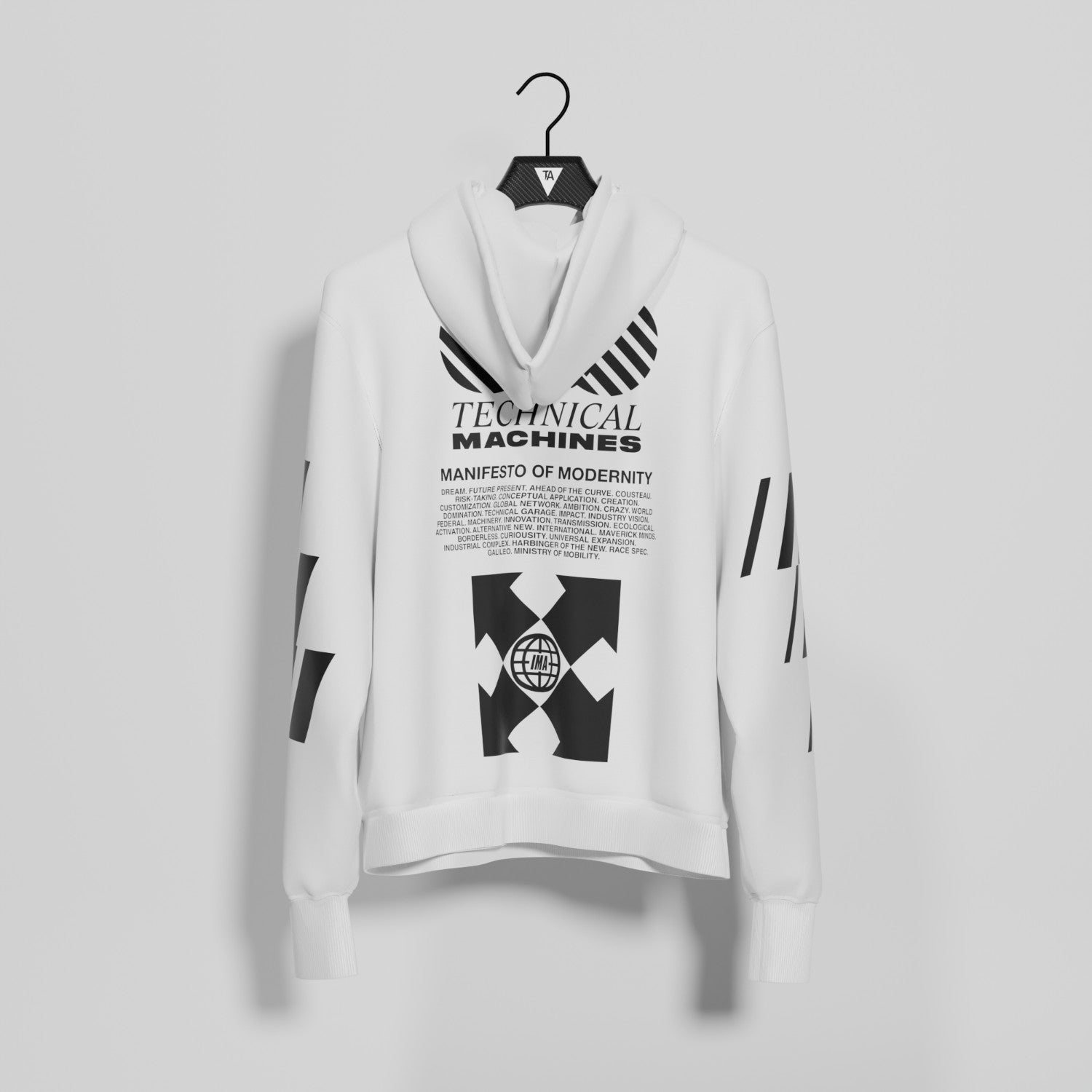 TECHNICAL MACHINES HOODIE WHITE BLACK - TheArsenale